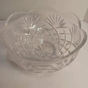 Vintage Lead Crystal Bowl‎ Cut Glass Scalloped Edge Serving Bowl Centerpiece